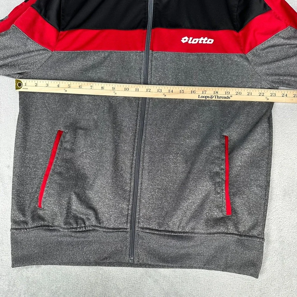Lotto Track Jacket Mens XL Black Red Gray Full Zip Colorblock Athletic